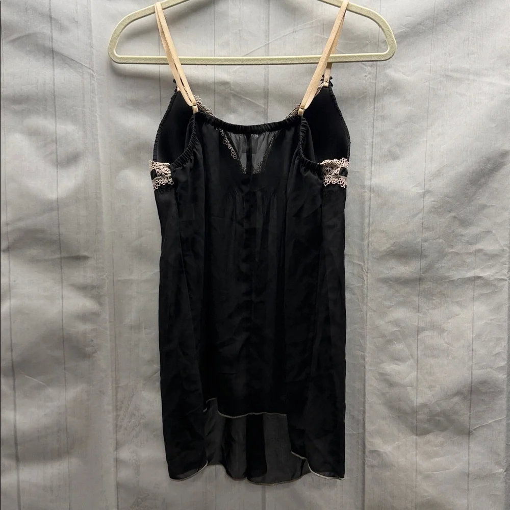 Linea Donatella Black Chiffon Babydoll Chemise Lace Trim Negligee Lingerie